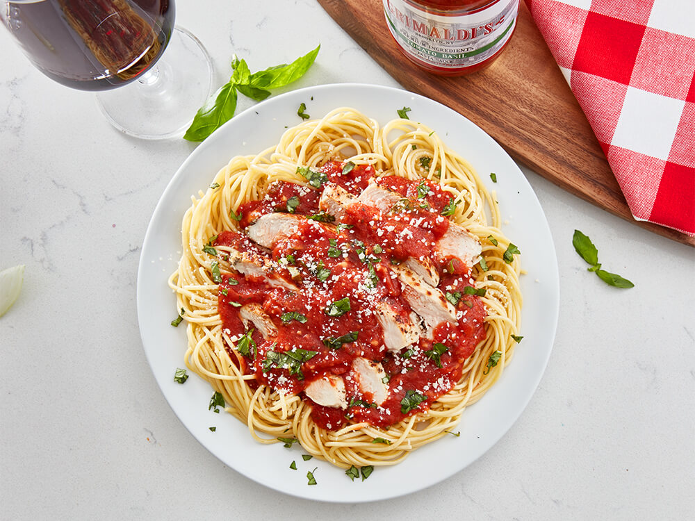 From the Cabinet Spice Chicken and Spaghetti with Grimaldi's Tomato Basil Sauce Mobile