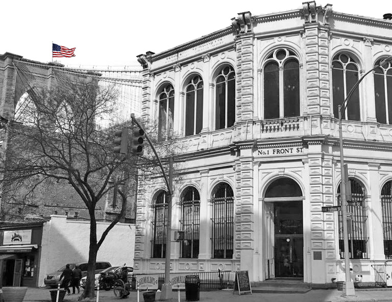 Grimaldis storefront black and white colored US flag